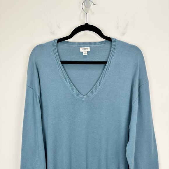 J.Crew V Neck Sweater Pullover Cotton Blend Relaxed Long Sleeve Seaside Blue L - Picture 4 of 10